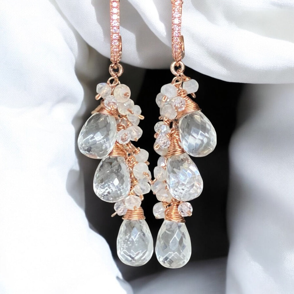 Crystal Quartz Rose Gold Bridal Wedding Earrings
