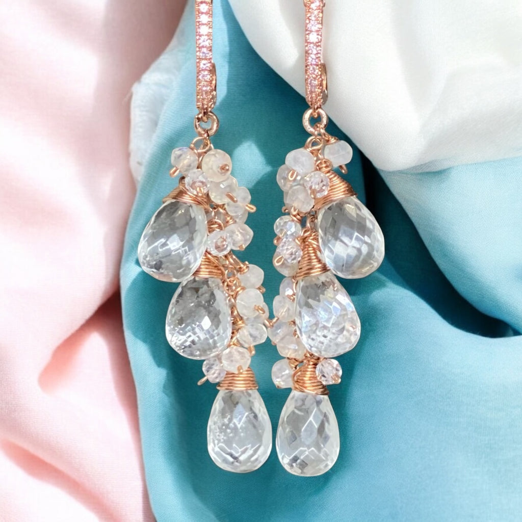 Crystal Quartz Rose Gold Bridal Wedding Earrings