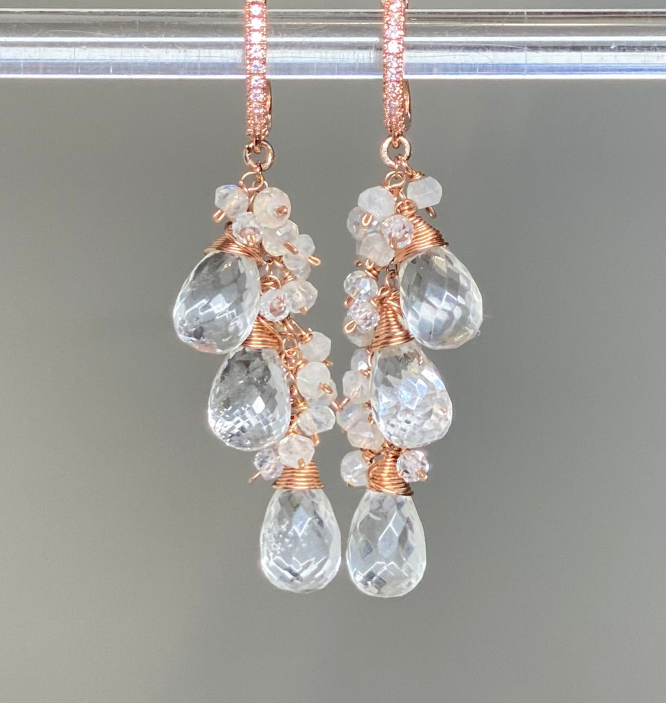Crystal Quartz Rose Gold Bridal Wedding Earrings