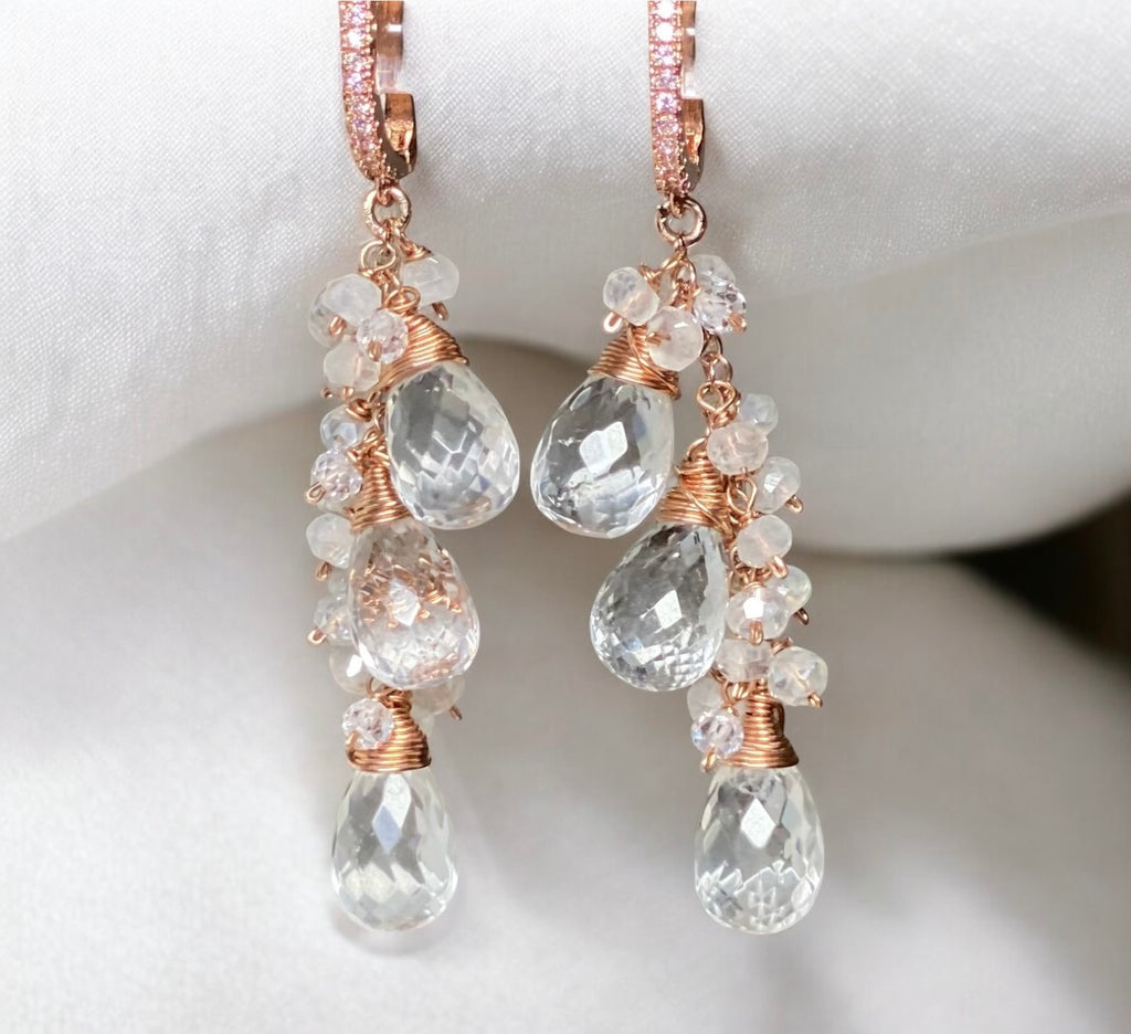 Crystal Quartz Rose Gold Bridal Wedding Earrings