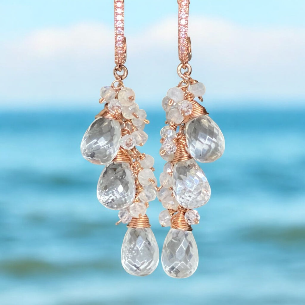 Crystal Quartz Rose Gold Bridal Wedding Earrings