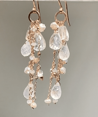 Rose Gold Boho Dangle Earrings with Mystic Quartz & Moonstone