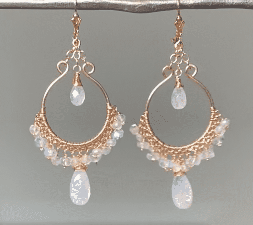 Rainbow Moonstone Rose Gold Hoop Chandelier Earrings