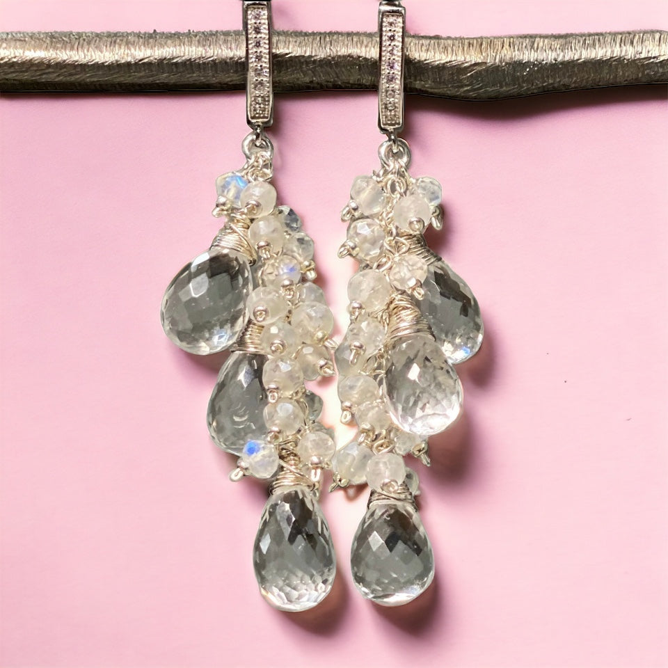 Crystal Quartz Sterling Silver Dangle Bridal Wedding Earrings
