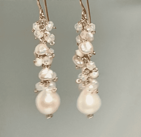 Rose Gold Long Dangle Earrings Keishi Pearl Mystic Quartz