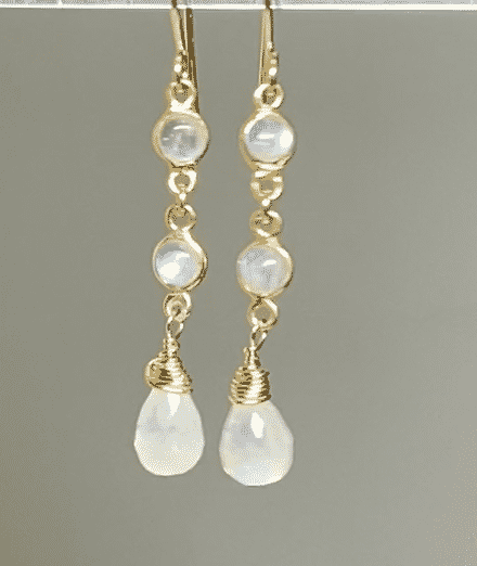 Rainbow Moonstone Double Dangle Earrings Gold Fill