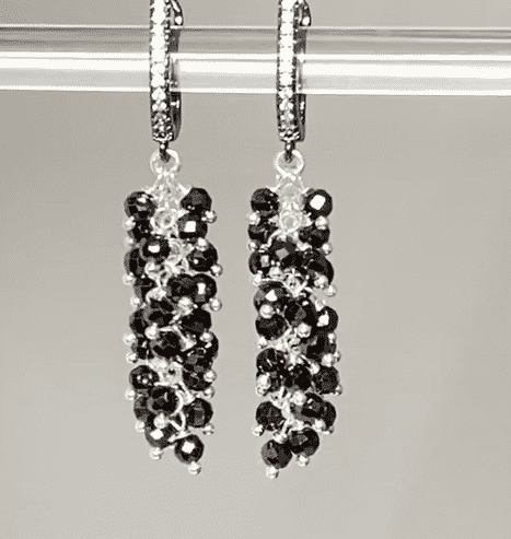Black Cluster Earrings Sterling Silver Mystic Black Spinel