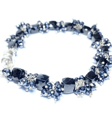 Black Spinel Cluster Bracelet Sterling Silver