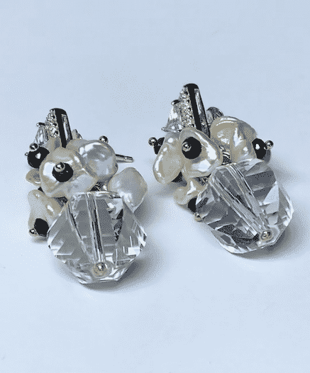 Clear Crystal Quartz Wedding Earrings Sterling Silver Black Spinel Post Earrings