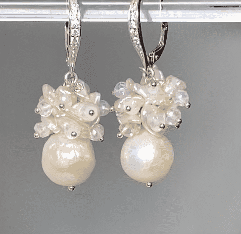 Ivory Pearl Cluster Wedding Bridal Earrings