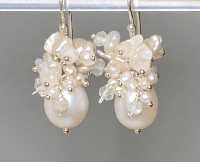 Baroque Pearl Bridal Cluster Earrings Sterling Silver