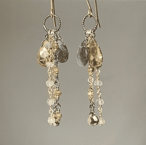 Labradorite Boho Long Gem Dangle Earrings in Mixed Metals