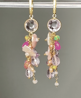 Keishi Pearl Pastel Pink Lavender Cascade Wedding Earrings