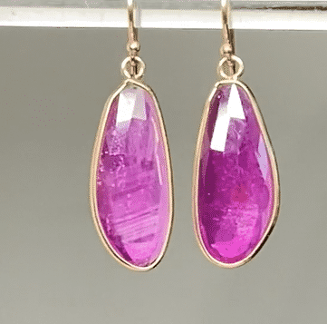 Rose Cut Ruby Dangle Earrings in 14k Gold