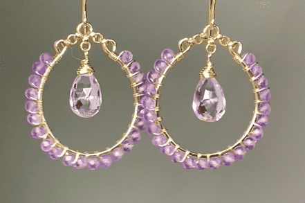 Lavender Pink Amethyst Chandelier Hoop Earrings, Gold Fill