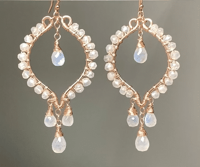 Rose Gold Hoop Earrings Rainbow Moonstone Mystic Crystal