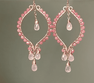 Pink Tourmaline and Morganite Rose Gold Hoop Chandelier Earrings