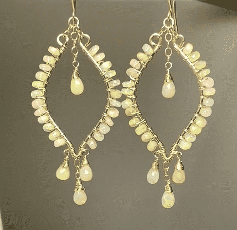 Ethiopian Opal  Hoop Chandelier Earrings, Gold Fill