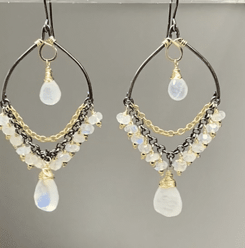 Rainbow Moonstone Mixed Metal Chandelier Earrings