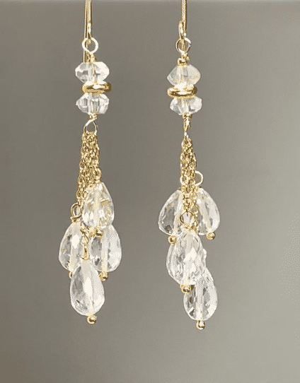 Crystal Quartz Tassel Earrings, Gold Fill