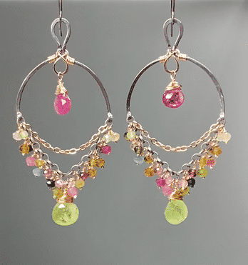Tourmaline Chandelier Earrings Mixed Metal Boho Style 2