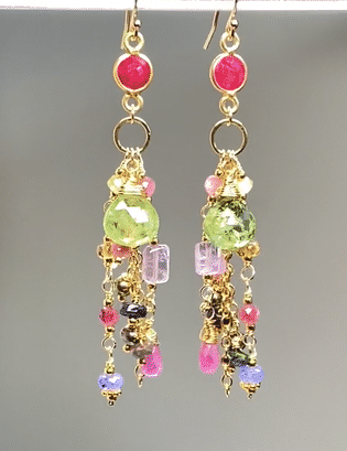 Green Tourmaline Colorful Gemstone Dangle Earrings in  Gold Fill