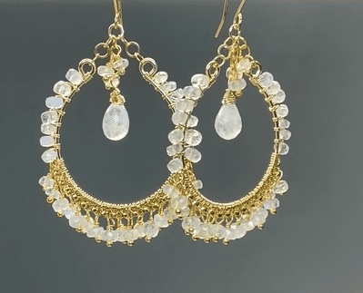 Rainbow Moonstone Gold Hoop Chandelier Earrings 3