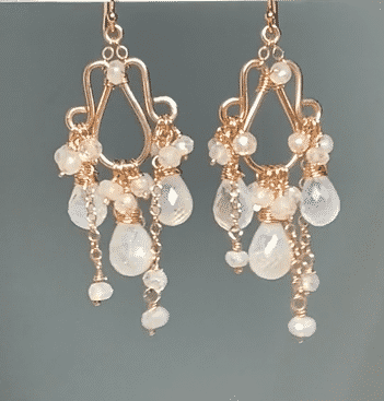 Rainbow Moonstone Rose Gold Chandelier Earrings Boho Bridal Wedding 2