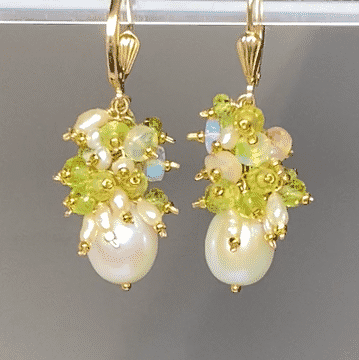Peridot and opal Pearl cluster earrings Gold Fill