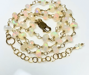 Ethiopian Opal AAAA Wire Wrap Rosary Chain Choker Necklace Gold Fill