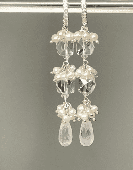 Crystal Quartz Long Wedding Earrings Sterling Silver - Doolittle