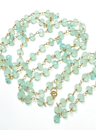 Aqua Chalcedony Long Necklace Gold Layering Rosary Style