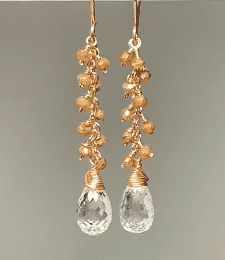 Crystal Quartz Rose Gold Gemstone Dangle Earrings with Gold Labradorite