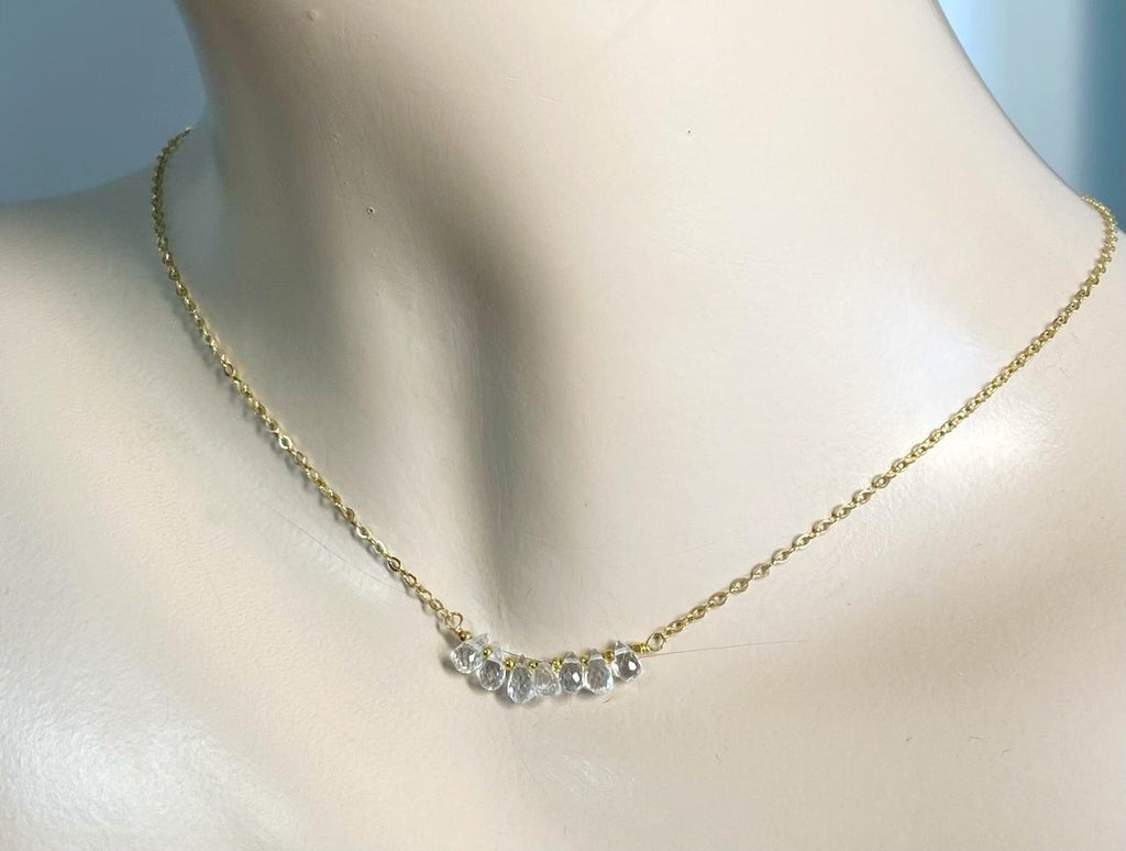 Dainty White Topaz, Tiny Gemstone, Bar Choker Necklace
