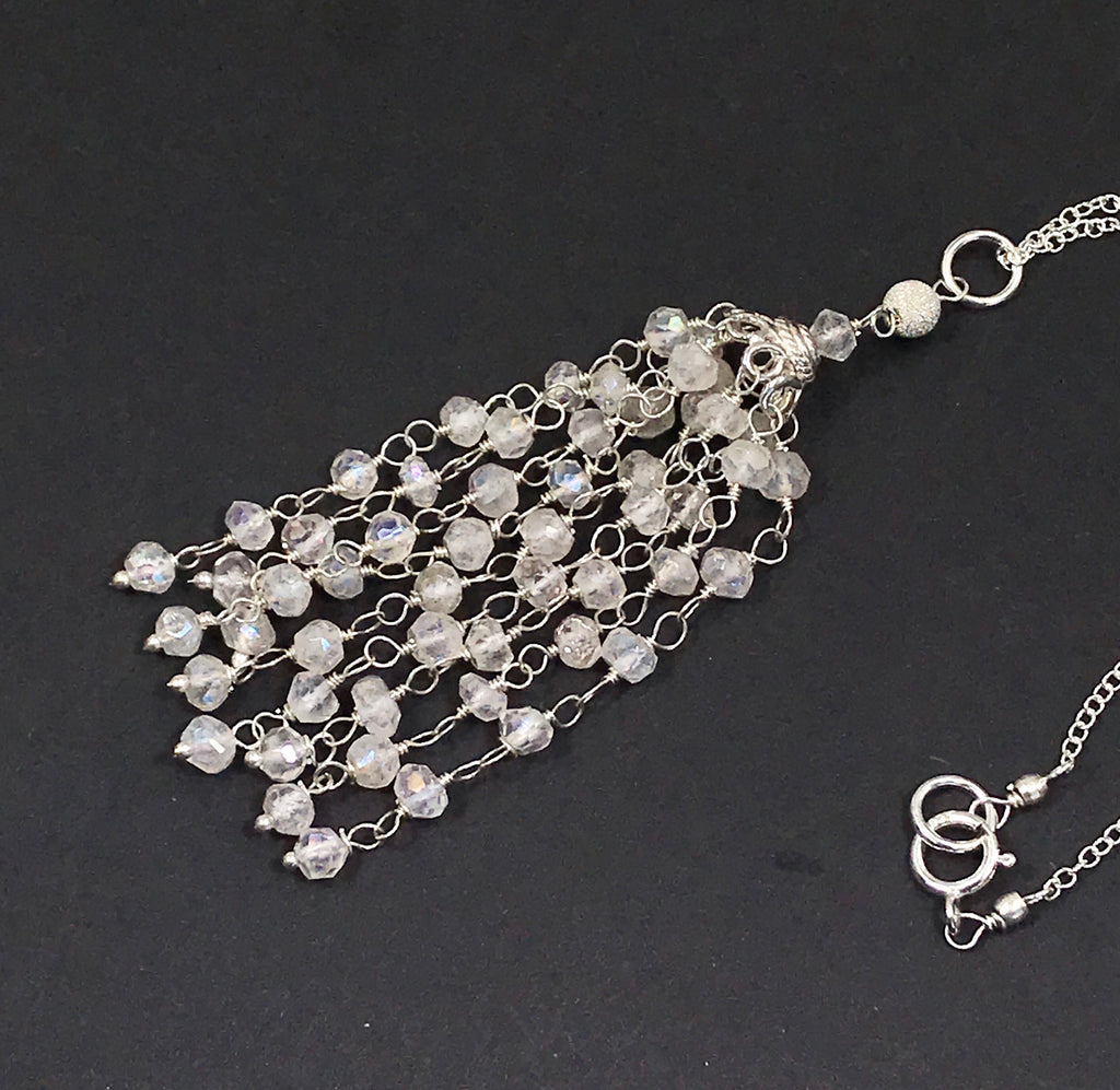 White Tassel and Sterling Silver Wedding Necklace - doolittlejewelry