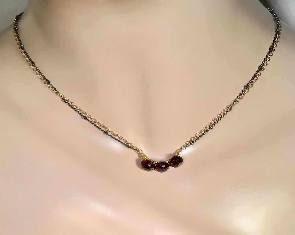 Garnet Necklace Dainty Red Garnet Choker Bar Necklace - doolittlejewelry