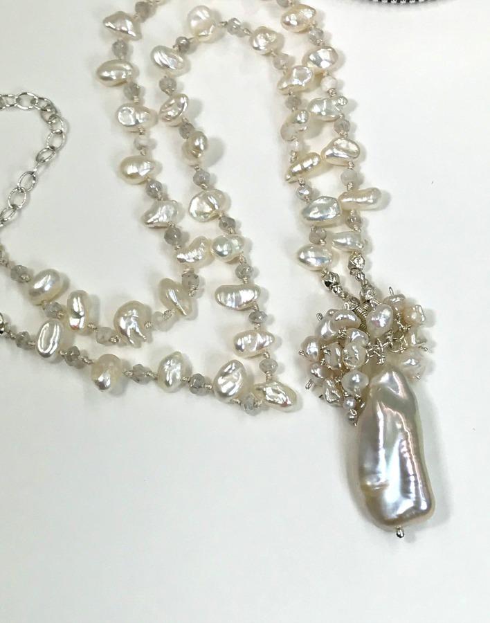 Pearl Crystal Silk Knotted Wedding Necklace - doolittlejewelry
