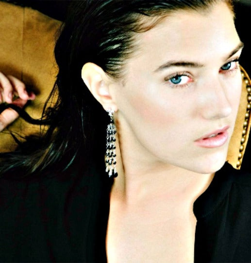 Gemstone Tassel Earrings Mystic Black Spinel Sterling Silver - doolittlejewelry