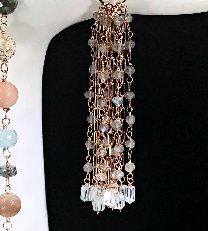 Multi-stone Long Tassel Rose Gold Necklace - doolittlejewelry