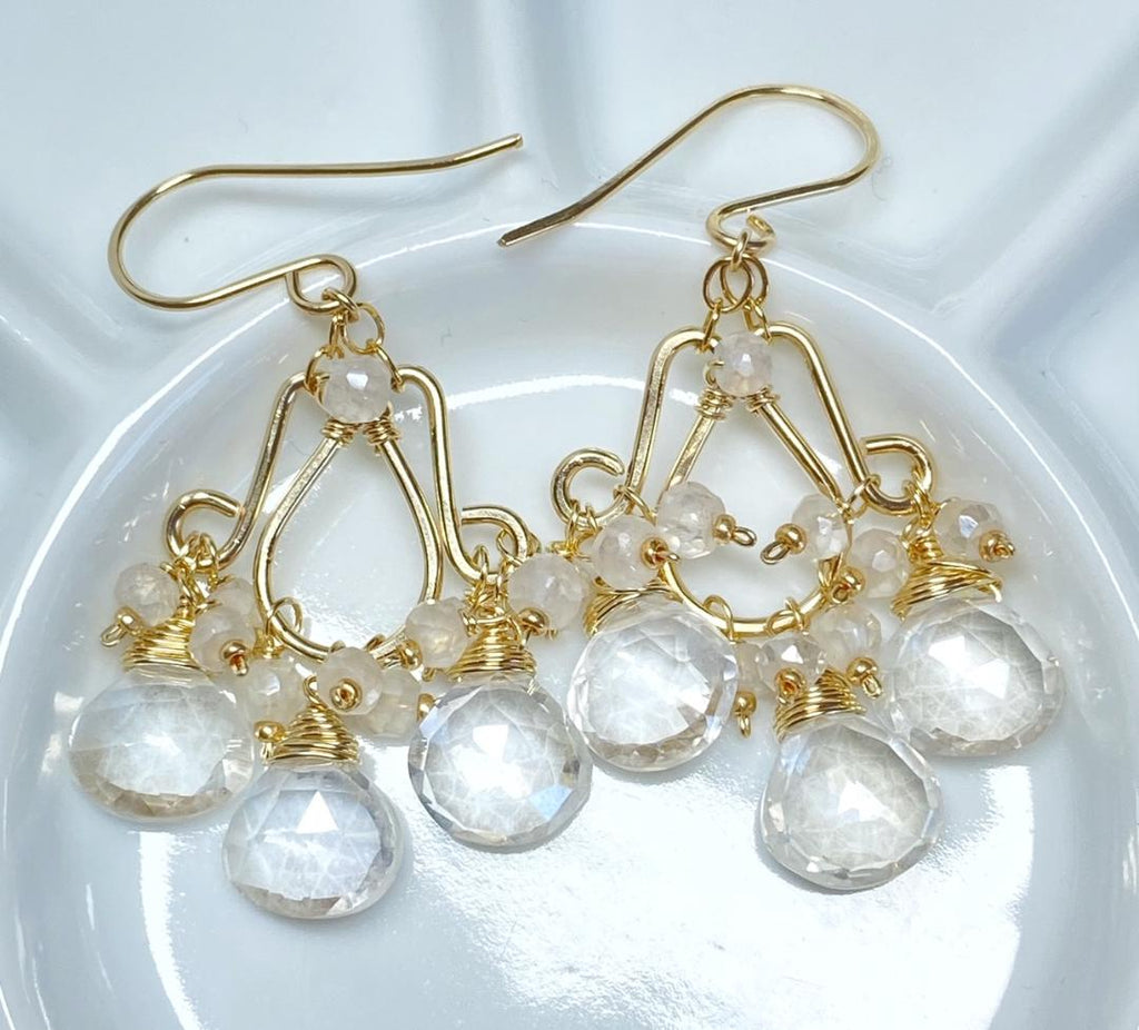 Mystic Crystal Quartz Chandelier Earrings Gold Fill