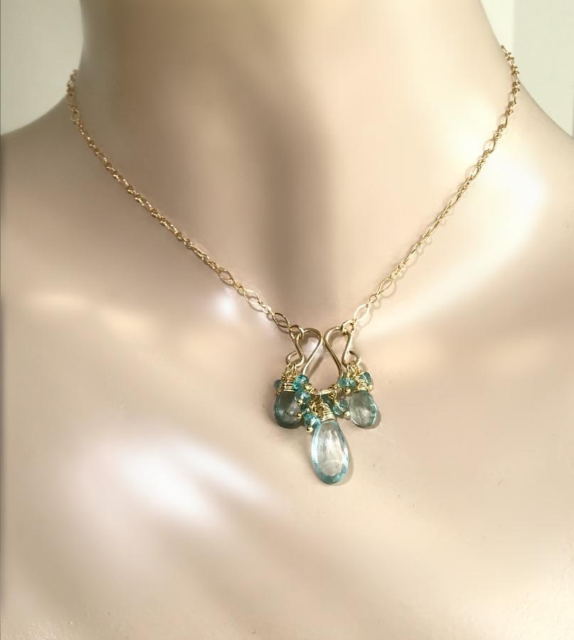 Gold Fill Moss Aquamarine Necklace Earrings Set - doolittlejewelry