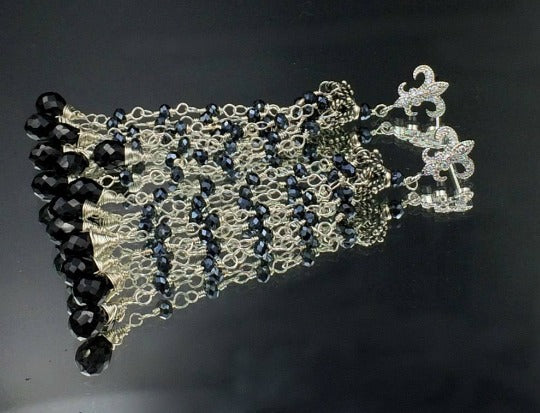 Gemstone Tassel Earrings Mystic Black Spinel Sterling Silver - doolittlejewelry