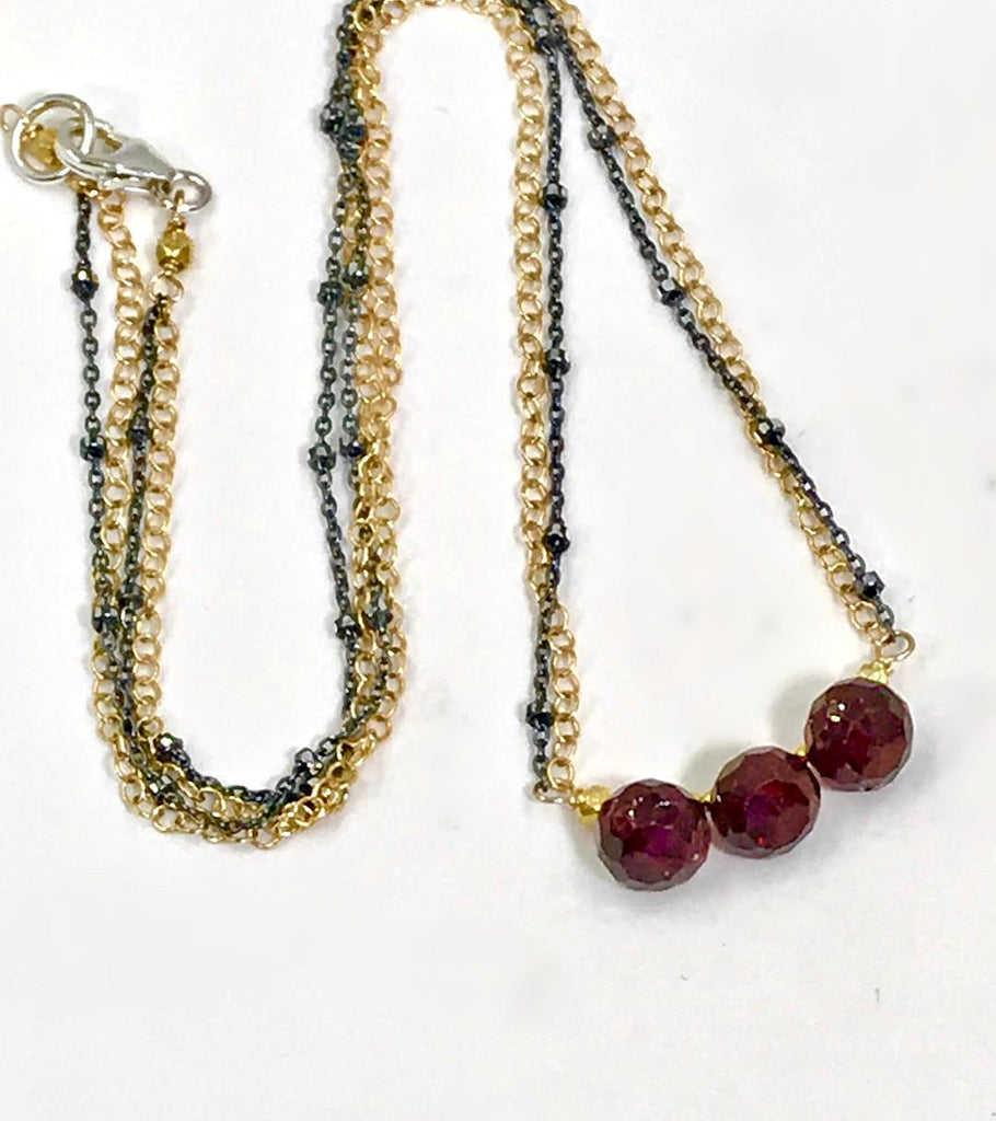 Garnet Necklace Dainty Red Garnet Choker Bar Necklace - doolittlejewelry