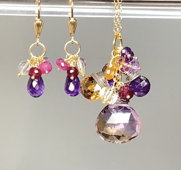 Ametrine Pendant Necklace Set and Amethyst Dangle Earrings - Doolittle