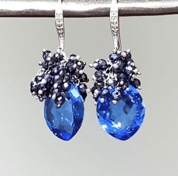 Blue Topaz and Black Spinel Cluster Earrings Sterling Silver - Doolittle