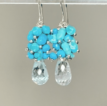 Blue Topaz Earrings with Sleeping Beauty Turquoise Clusters Silver