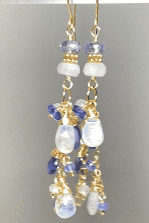 Rainbow Moonstone Tanzanite Kyanite Blue & White Boho Dangle Earrings