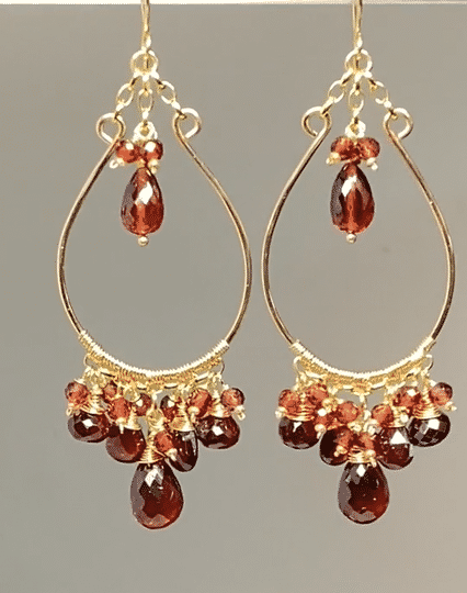 Red Garnet Chandelier Earrings Gold Fill