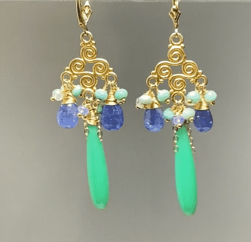 Tanzanite and Green Gemstone Chandelier Gold Fill Earring - Doolittle