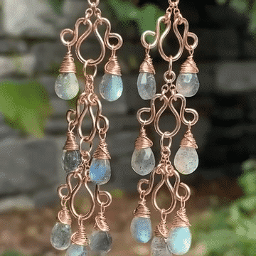 Long Labradorite Chandelier Earrings Rose Gold